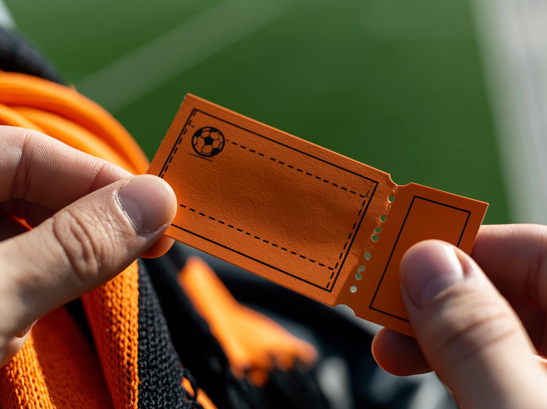 Een clublot van €3 en een oranje-zwarte clubsjaal op een houten tafel in het clubhuis